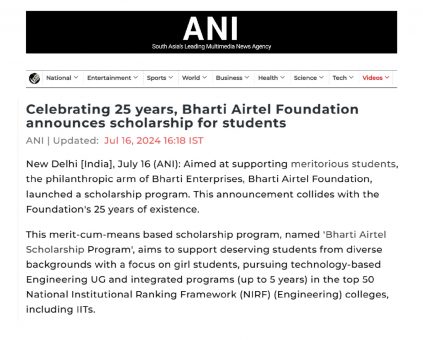 Celebrating 25 years, Bharti Airtel Foundation announces scholarship for students