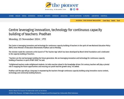 Centre leveraging innovation, technology for continuous capacity building of teachers: Pradhan