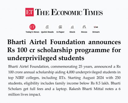 Bharti Airtel Foundation announces Rs 100 cr scholarship programme for underprivileged students